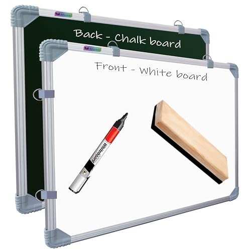 Eduway 2x2 Feet Kunj Non-Magnetic Double-Sided White Board and Chalkboard Combo with 1 Marker and 1 Duster | Ideal Use for Home, Office, with Sliding Hanging Clips, Robust Aluminum Frame (59x59 Cms) - Image 1