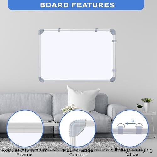 Eduway 2x2 Feet Kunj Non-Magnetic Double-Sided White Board and Chalkboard Combo with 1 Marker and 1 Duster | Ideal Use for Home, Office, with Sliding Hanging Clips, Robust Aluminum Frame (59x59 Cms) - Image 4