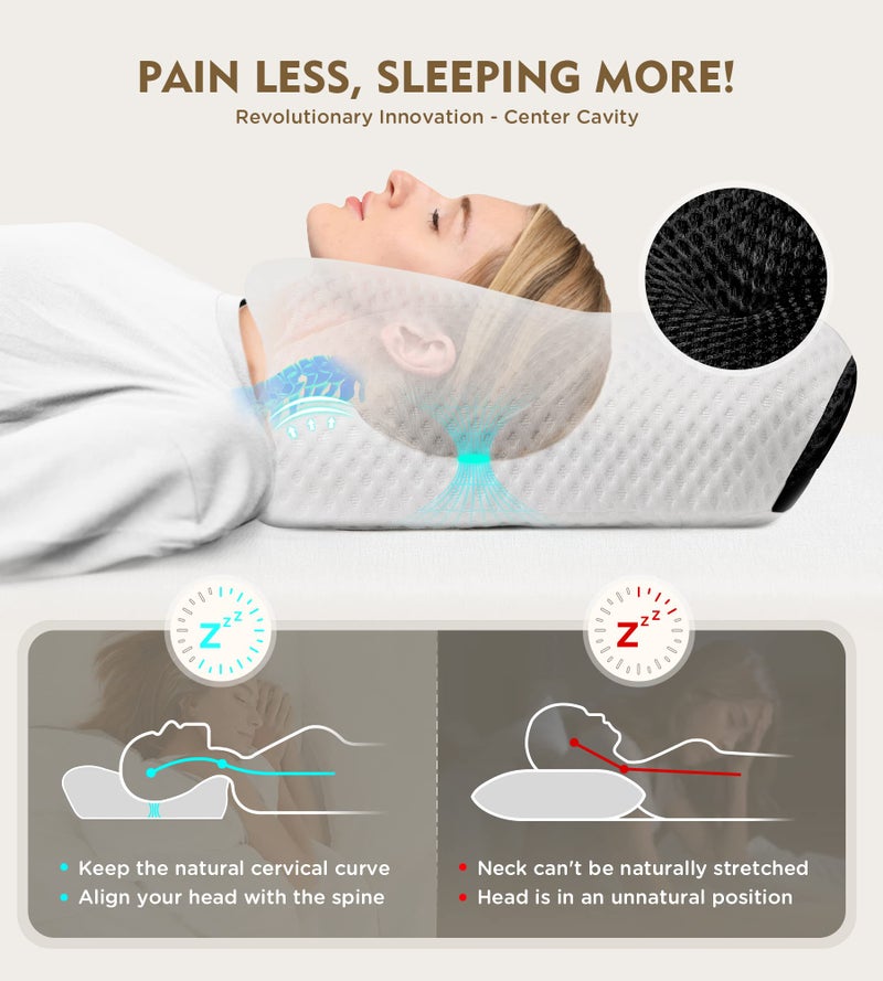 Osteo Cervical Pillow for Neck Pain Relief, Hollow Design Odorless Memory Foam Pillows with Cooling Case, Adjustable Orthopedic Bed Pillow for Sleeping, Support for Side Back Sleepers - Image 2
