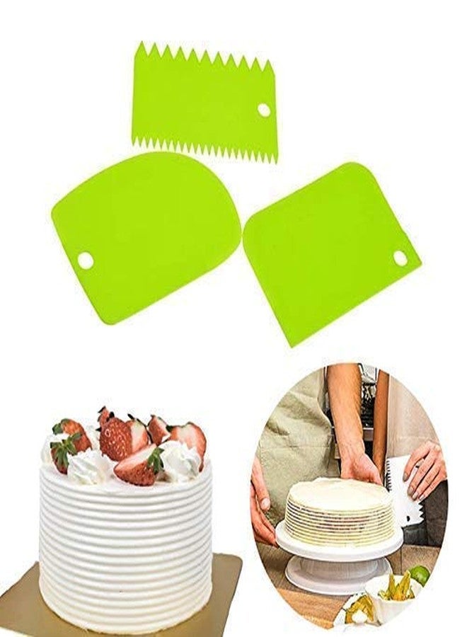 SQUICKLE 3 Pcs Plastic Dough Bench Scraper Cake Cutter, Chopper, Smoother Icing Fondant Cake Decorating Pastry Baking Tool- Multicolor (Color May Vary) - Image 1
