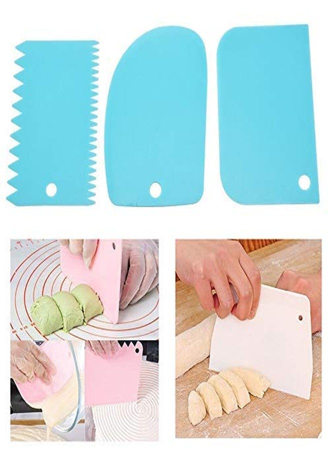 SQUICKLE 3 Pcs Plastic Dough Bench Scraper Cake Cutter, Chopper, Smoother Icing Fondant Cake Decorating Pastry Baking Tool- Multicolor (Color May Vary) - Image 3
