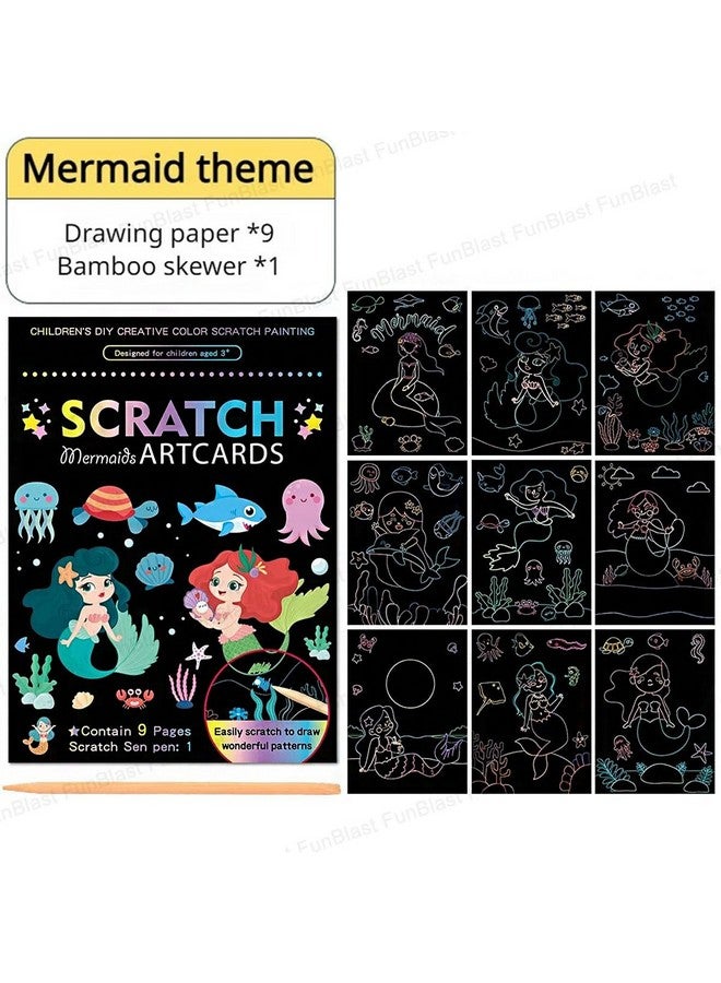 FunBlast Scratch Painting Art Cards - DIY Magic Colouring Art Scratch Cards, Scratch Art Painting Paper with Stylus for Drawing, Sketching, Art & Craft Kit for Kids (Mermaid) - Image 3