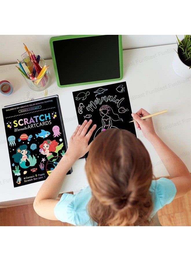 FunBlast Scratch Painting Art Cards - DIY Magic Colouring Art Scratch Cards, Scratch Art Painting Paper with Stylus for Drawing, Sketching, Art & Craft Kit for Kids (Mermaid) - Image 4