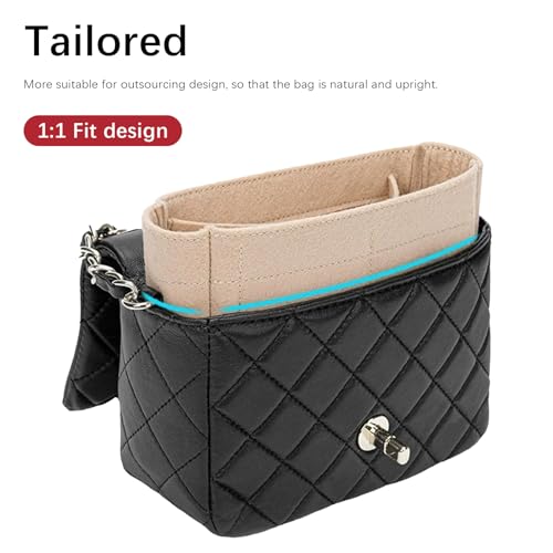 Lckaey Bag Organizer for Chanel bag Classic Flap cf jumbo bag Purse Insert - Handbag Felt Insert Y069Khaki-S - Image 4
