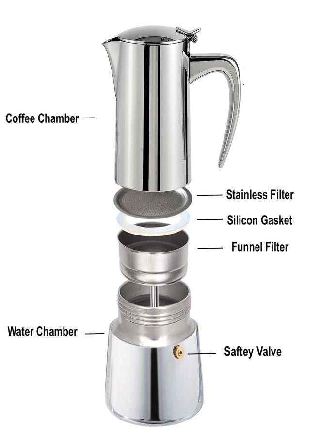 Natier Stainless Steel Stovetop Espresso Maker – Italian Moka Pot, Induction Compatible Espresso Coffee Maker with Safety Valve (10 Cups) - Image 4