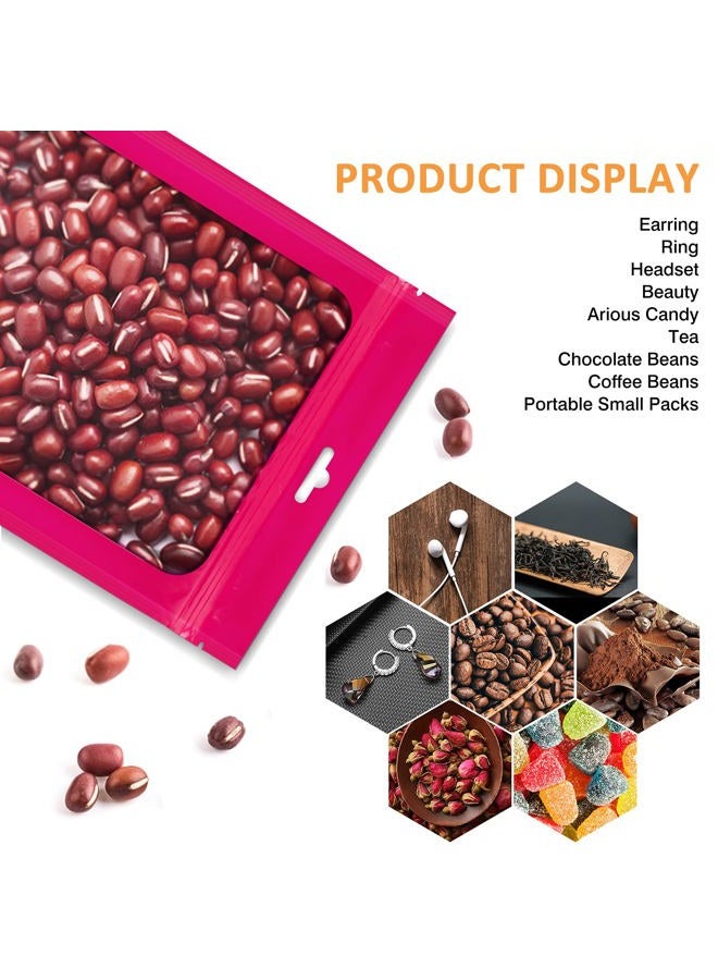 LODROC 100 Pieces Resealable Mylar Ziplock Bags with Clear Window - 3.5x4.7 Inches Smell Proof Bag Coffee Beans Packaging Pouch for Food Self Sealing Storage Supplies Jewelry Electronics Party, Pink - Image 4