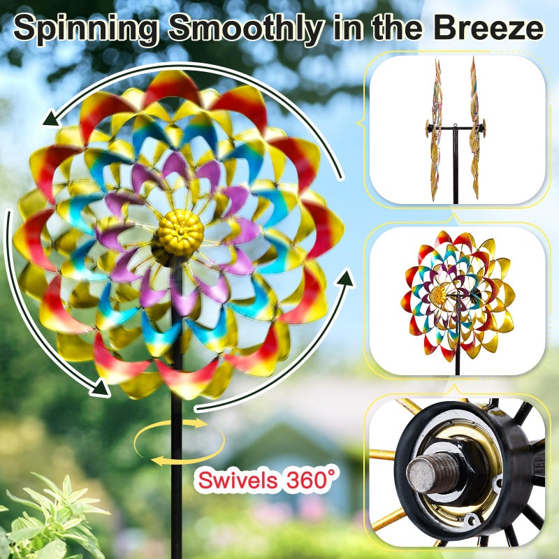 Lariander Garden Wind Spinners Outdoor Large Metal, 84'' Yard Art Wind Sculptures & Spinners, Windmills Gifts for Mother's Day Birthday Lawn Patio Decor(Rainbow) - Image 3