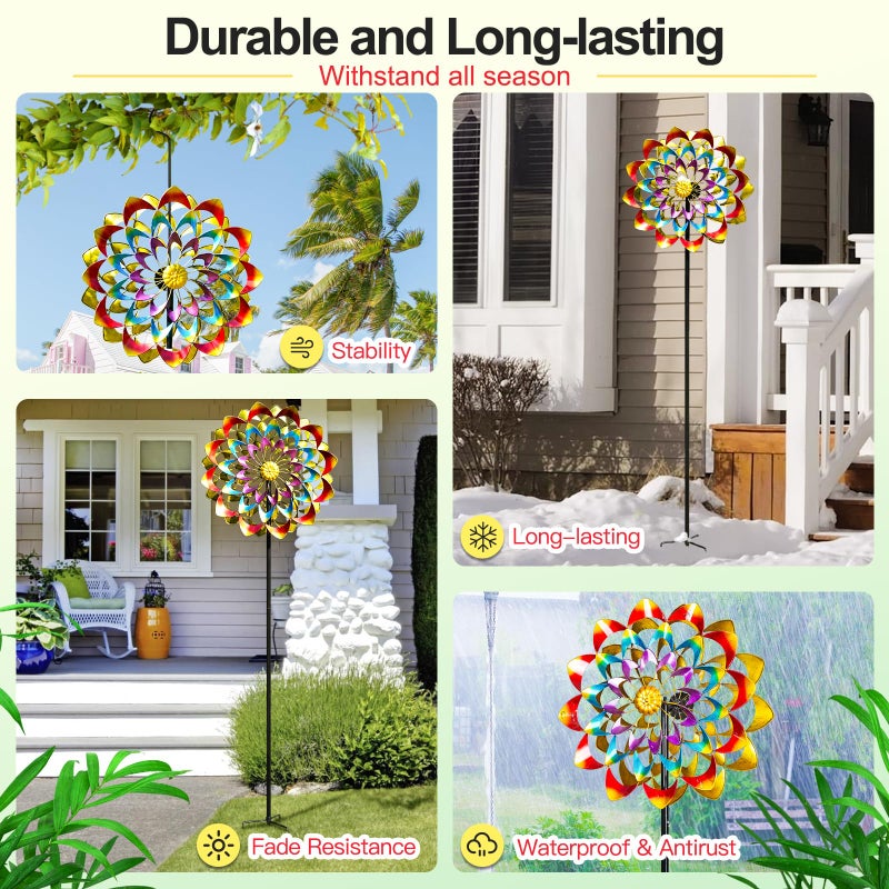 Lariander Garden Wind Spinners Outdoor Large Metal, 84'' Yard Art Wind Sculptures & Spinners, Windmills Gifts for Mother's Day Birthday Lawn Patio Decor(Rainbow) - Image 5