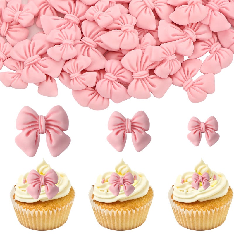 braxan 50 Pcs Pink Bow Cupcake Toppers, Bowknot Cake Dessert Picks, Birthday Decorations Drink Topper Bridal Engagement Wedding Baby Shower Princess Cupcake Toppers for Party Theme Decoration Supplies - Image 1