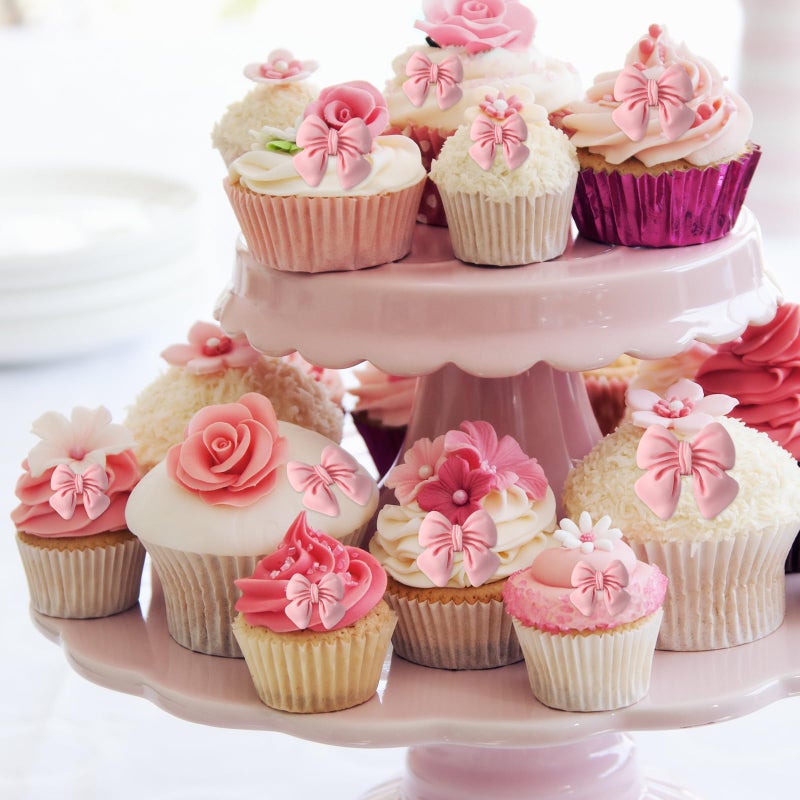 braxan 50 Pcs Pink Bow Cupcake Toppers, Bowknot Cake Dessert Picks, Birthday Decorations Drink Topper Bridal Engagement Wedding Baby Shower Princess Cupcake Toppers for Party Theme Decoration Supplies - Image 2