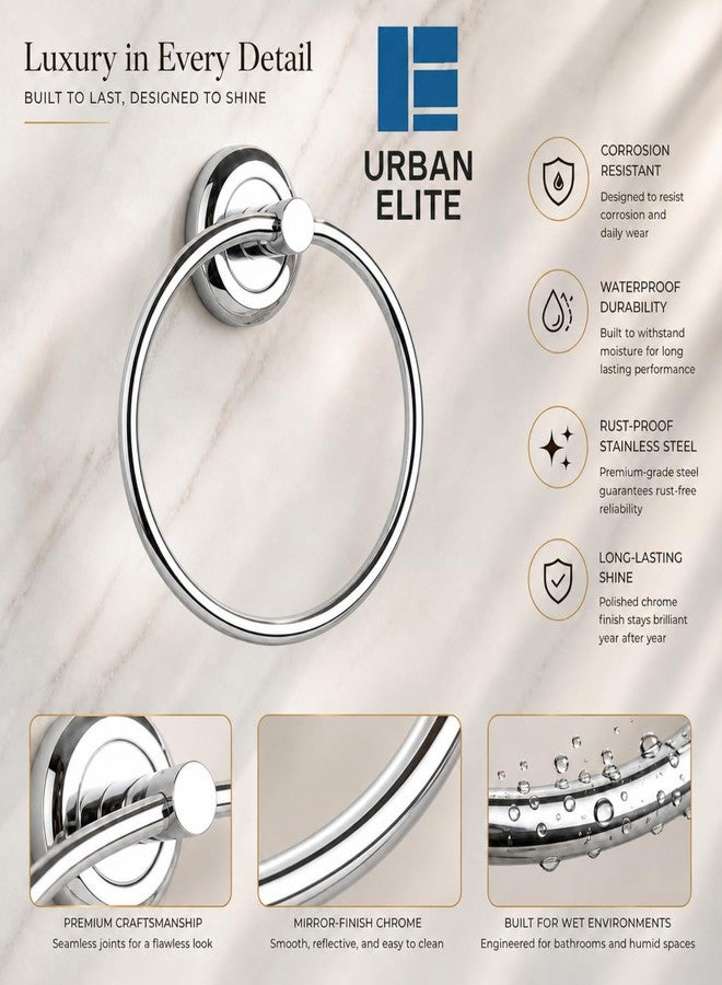 Urban Elite Premium Stainless Steel Towel Ring Holder for Bathroom – Modern Shape Wall Mount Hand Towel Ring, Polished Chrome Finish, Rustproof & Space-Saving Design, Heavy-Duty (Pack of 1) (Round) - Image 3