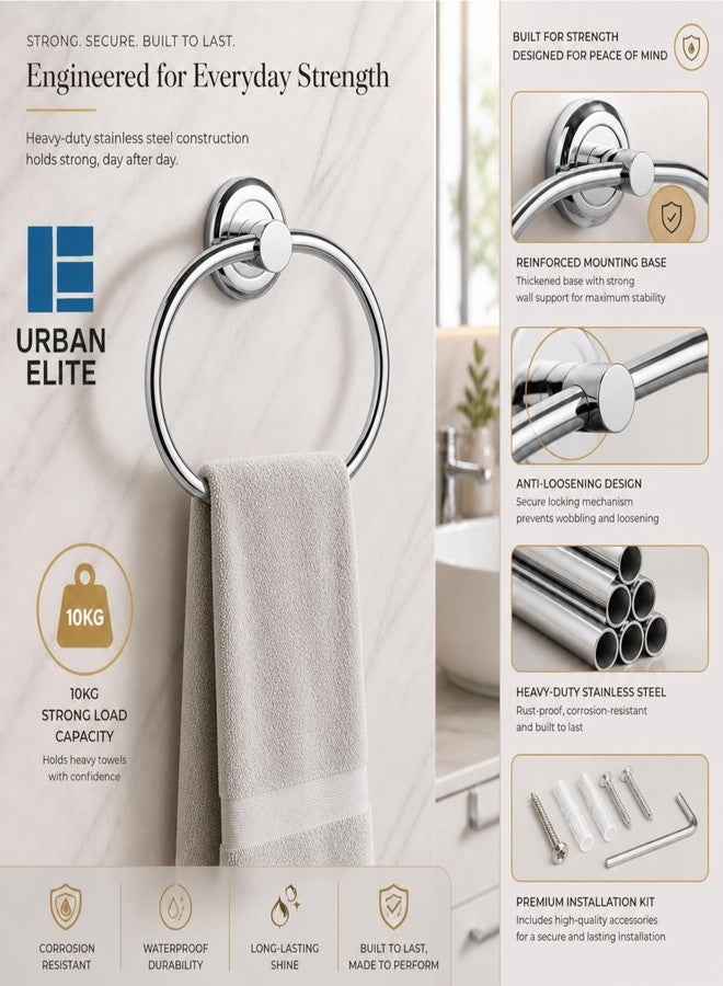 Urban Elite Premium Stainless Steel Towel Ring Holder for Bathroom – Modern Shape Wall Mount Hand Towel Ring, Polished Chrome Finish, Rustproof & Space-Saving Design, Heavy-Duty (Pack of 1) (Round) - Image 5