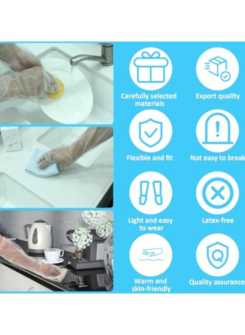 قفازات طويلة للاستعمال مرة واحدة 58  سم -30  قطعة من قفازات سي بي اي المقاومة للماء، قفازات تنظيف للمطبخ وغسل الاطباق والطعام وغسل الخضروات (شفاف） - Image 2