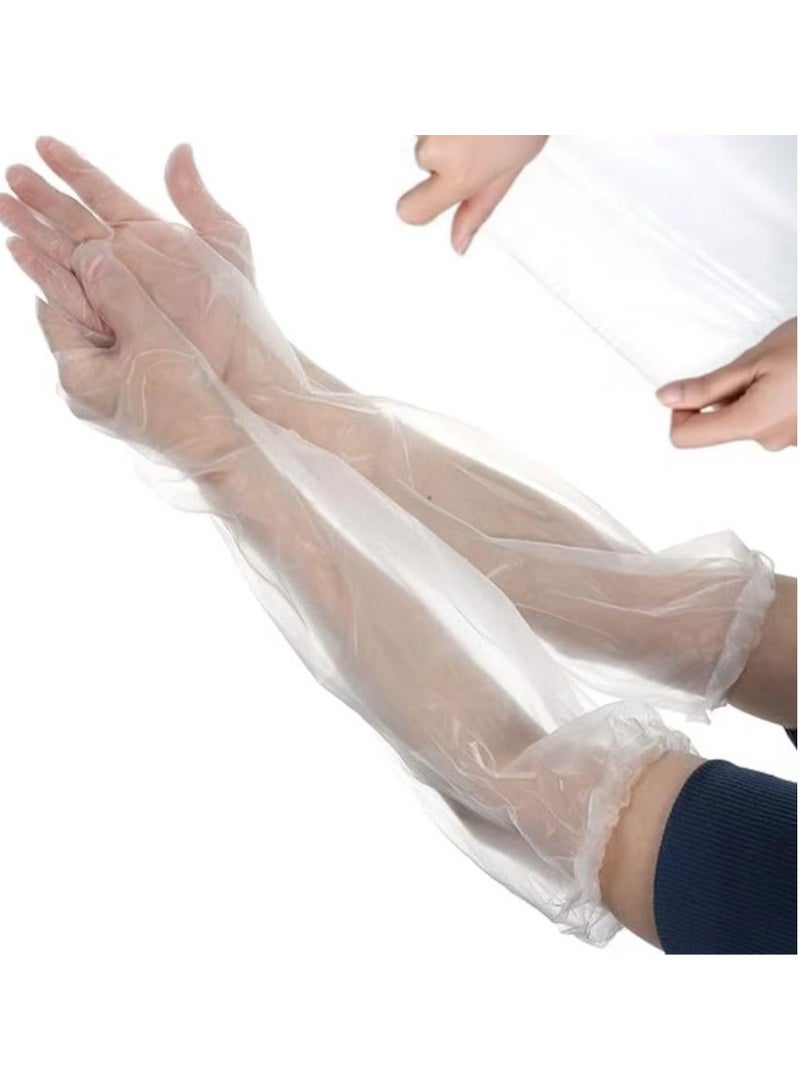 قفازات طويلة للاستعمال مرة واحدة 58  سم -30  قطعة من قفازات سي بي اي المقاومة للماء، قفازات تنظيف للمطبخ وغسل الاطباق والطعام وغسل الخضروات (شفاف） - Image 1