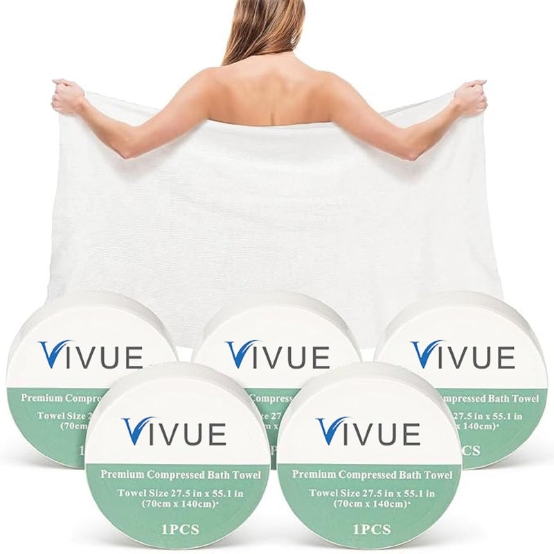 VIVUE Cotton Towel Tablets 5 PCS Magic Expand Large Compressed Towel 70 140 Cm Disposable Cotton Bath Towels Portable Light and Reusable Suitable for Hiking Camping Beach Swimming and Traveling