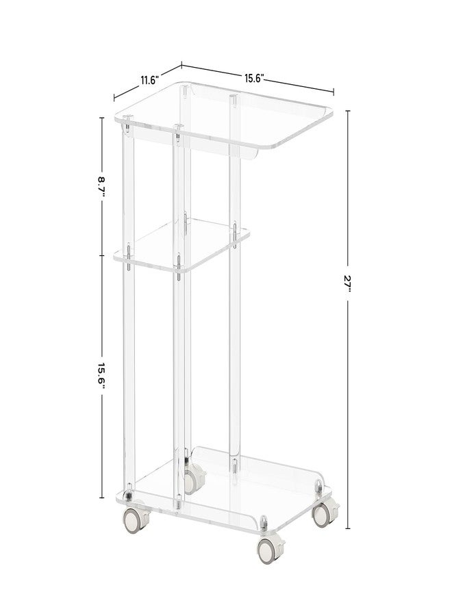 HMYHUM Acrylic C Shaped Table with Wheels, Clear Rolling Side/End Table for Couch, Living Room, Bedroom, Slide Under Sofa Table for Small Spaces, 15.6" L x 11.6" W x 27" H - Image 3