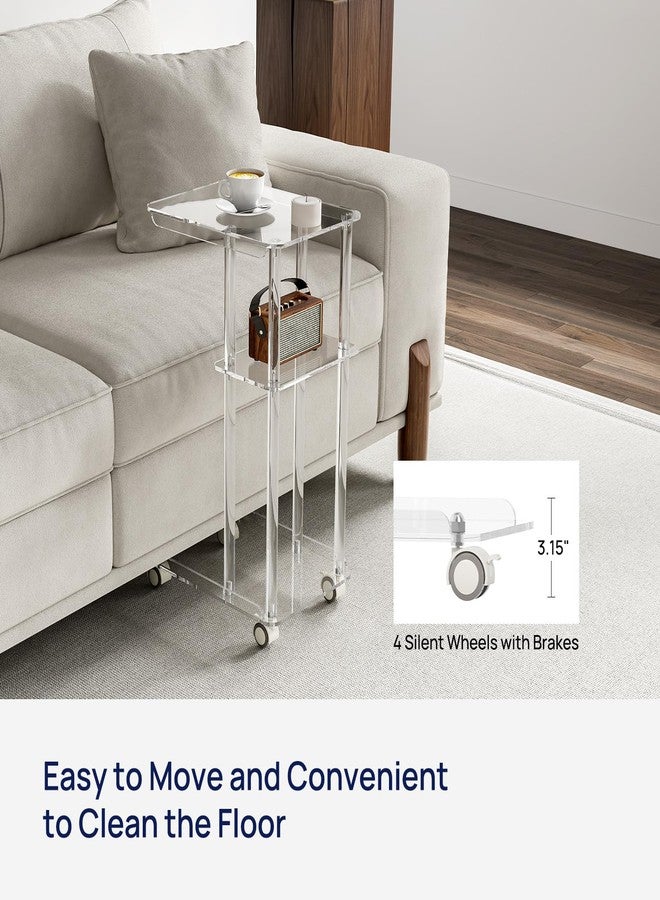 HMYHUM Acrylic C Shaped Table with Wheels, Clear Rolling Side/End Table for Couch, Living Room, Bedroom, Slide Under Sofa Table for Small Spaces, 15.6" L x 11.6" W x 27" H - Image 4