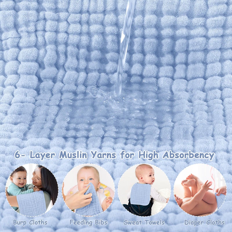 Looxii Muslin Burp Cloths 100% Cotton Muslin Cloths Large 20''x10'' Extra Soft and Absorbent 6 Pack Baby Burping Cloth for Boys and Girls (Blue) - Image 4