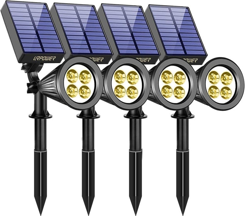 URPOWER URPOWER Solar Lights Waterproof Solar Lights Outdoor 2-in-1 Adjustable Solar Spotlight Wall Light Auto On/Off Solar-Powered Landscape Lighting for Garden Yard Pathway Swimming Pool (4Pack, Warm White)  - Image 1