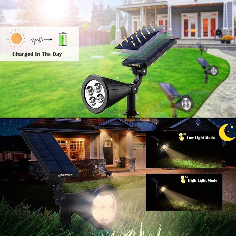 URPOWER URPOWER Solar Lights Waterproof Solar Lights Outdoor 2-in-1 Adjustable Solar Spotlight Wall Light Auto On/Off Solar-Powered Landscape Lighting for Garden Yard Pathway Swimming Pool (4Pack, Warm White)  - Image 3