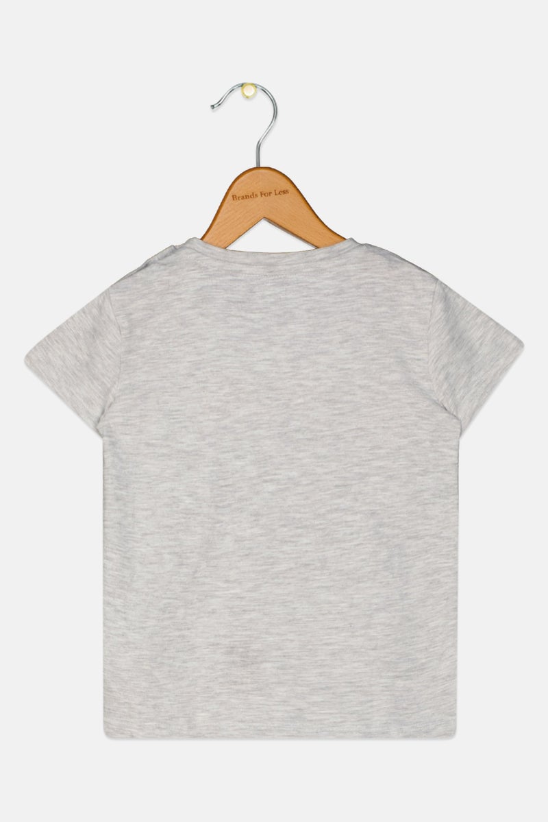 Fox Toddlers Girl Crew Neck Short Sleeve Embroidered Top, Grey - Image 2