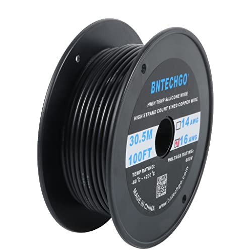 BNTECHGO 16 Gauge Silicone Wire Spool 100 ft Black Flexible 16 AWG Stranded Tinned Copper Wire - Image 1