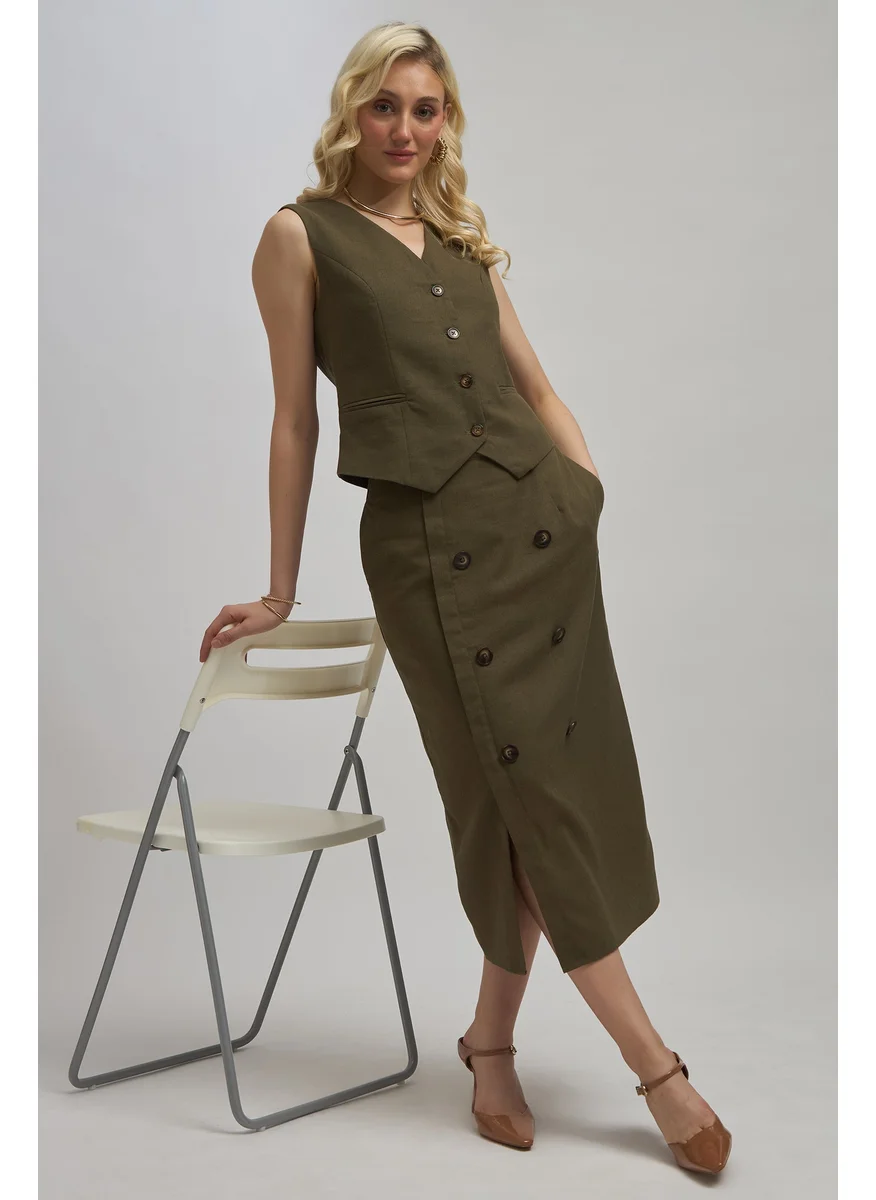 فيرجيو Virgio Saige Button Detail Midi Skirt