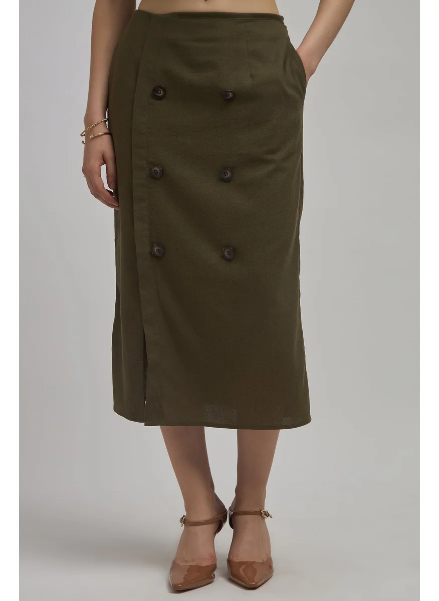 فيرجيو Virgio Saige Button Detail Midi Skirt