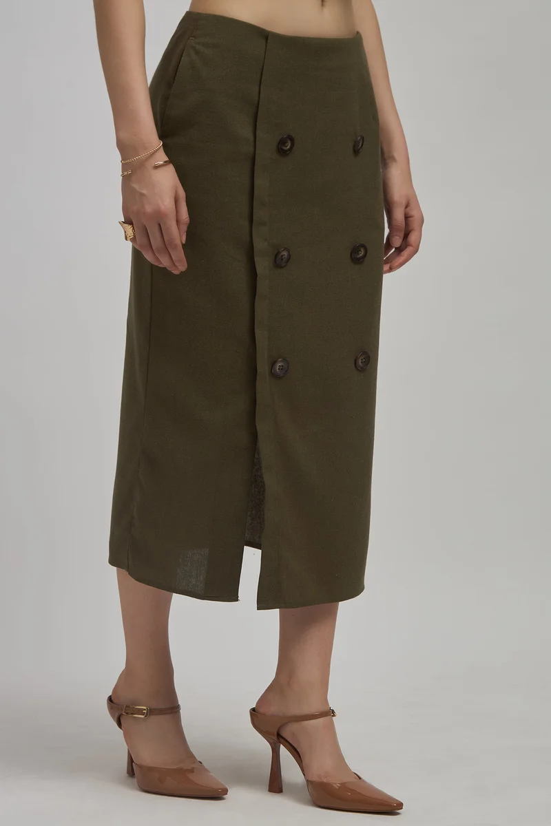 Virgio Virgio Saige Button Detail Midi Skirt
