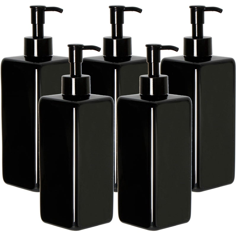 Youngever 5 Pack 16 Ounce Plastic Pump Bottles Refillable Square Plastic Pump Bottles for Dispensing Lotions Shampoos and More Black