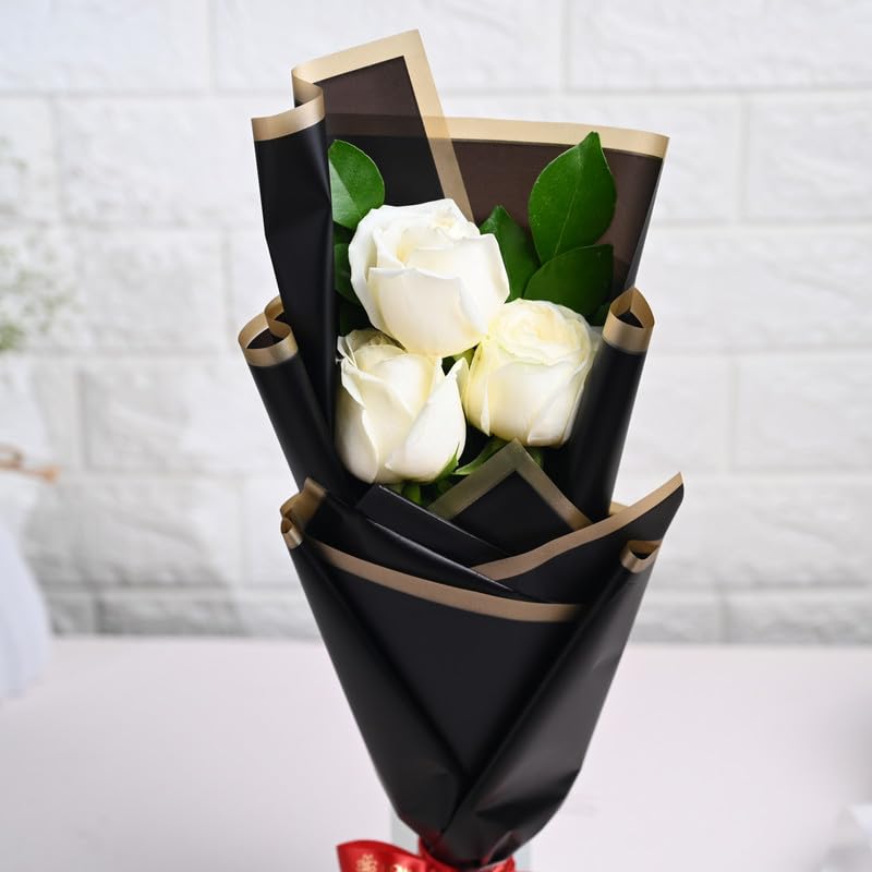 Floweraura FlowerAura Fresh Live Flower Bouquet of 3 White Roses Flowers For Birthday Gift Anniversary Gift Wedding Gift Valentines Day Gift Gift For Special Occasion Same Day Delivery  - Image 3