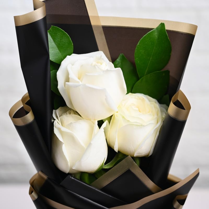 Floweraura FlowerAura Fresh Live Flower Bouquet of 3 White Roses Flowers For Birthday Gift Anniversary Gift Wedding Gift Valentines Day Gift Gift For Special Occasion Same Day Delivery  - Image 5