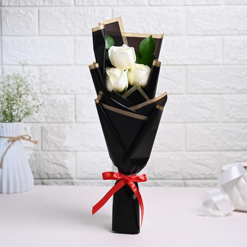 Floweraura FlowerAura Fresh Live Flower Bouquet of 3 White Roses Flowers For Birthday Gift Anniversary Gift Wedding Gift Valentines Day Gift Gift For Special Occasion Same Day Delivery  - Image 1