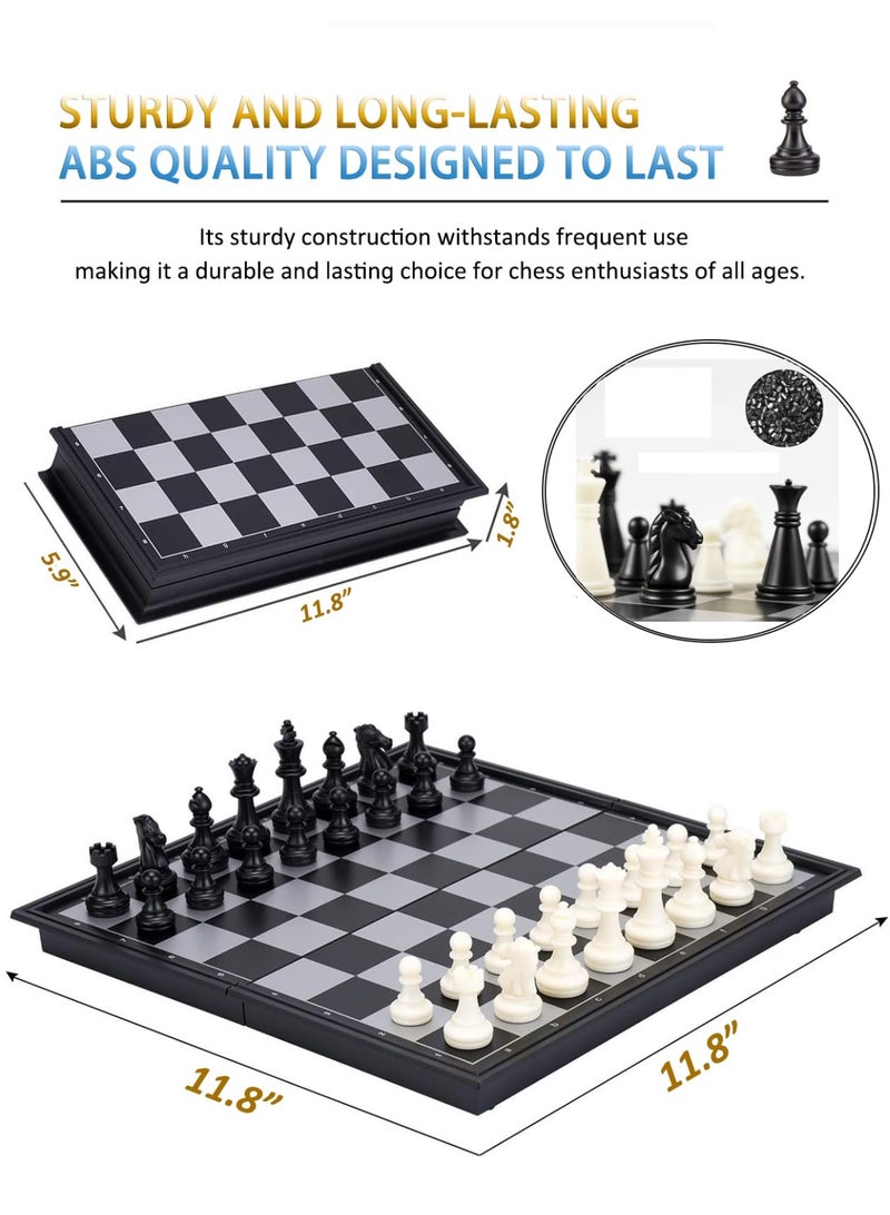 Capstro Magnetic Foldable Chess Set – Portable Travel 24×24 cm Chess Board Game with 32 Magnetic Chess Pieces, Built-In Storage & Educational Strategy Game for Kids – Black White - Image 3
