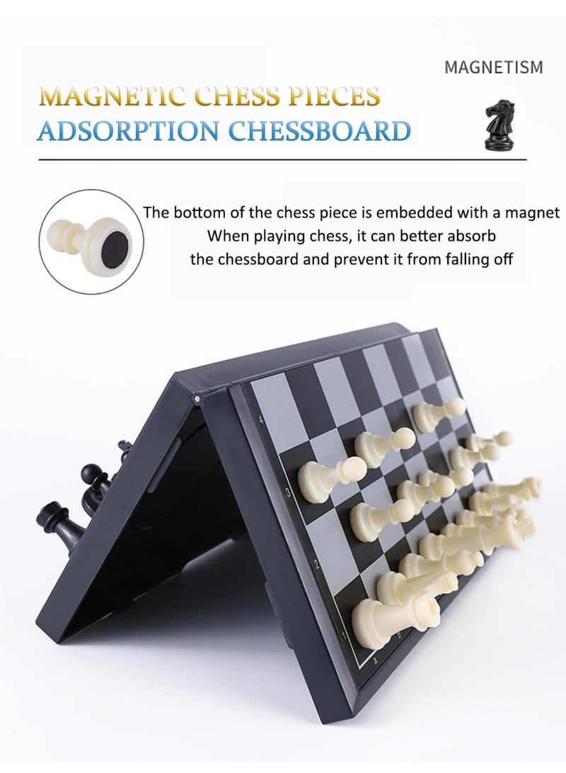 Capstro Magnetic Foldable Chess Set – Portable Travel 24×24 cm Chess Board Game with 32 Magnetic Chess Pieces, Built-In Storage & Educational Strategy Game for Kids – Black White - Image 2
