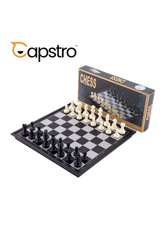 Capstro Magnetic Foldable Chess Set – Portable Travel 24×24 cm Chess Board Game with 32 Magnetic Chess Pieces, Built-In Storage & Educational Strategy Game for Kids – Black White - Image 1