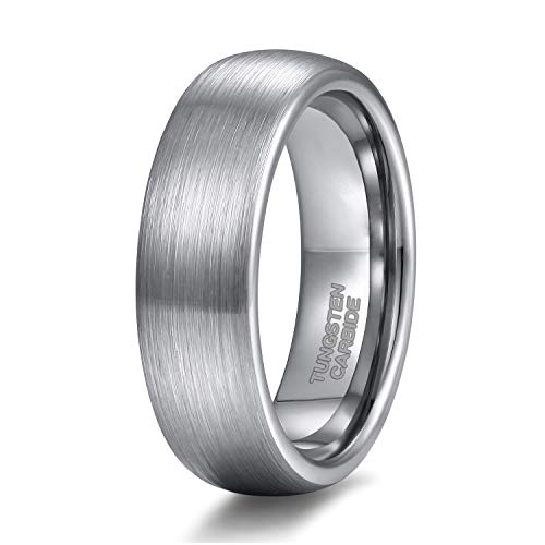 TRUMIUM 6mm Mens Womens Tungsten Ring Brushed Matte Dome Silver Wedding Band Comfort Fit Size 9 - Image 1