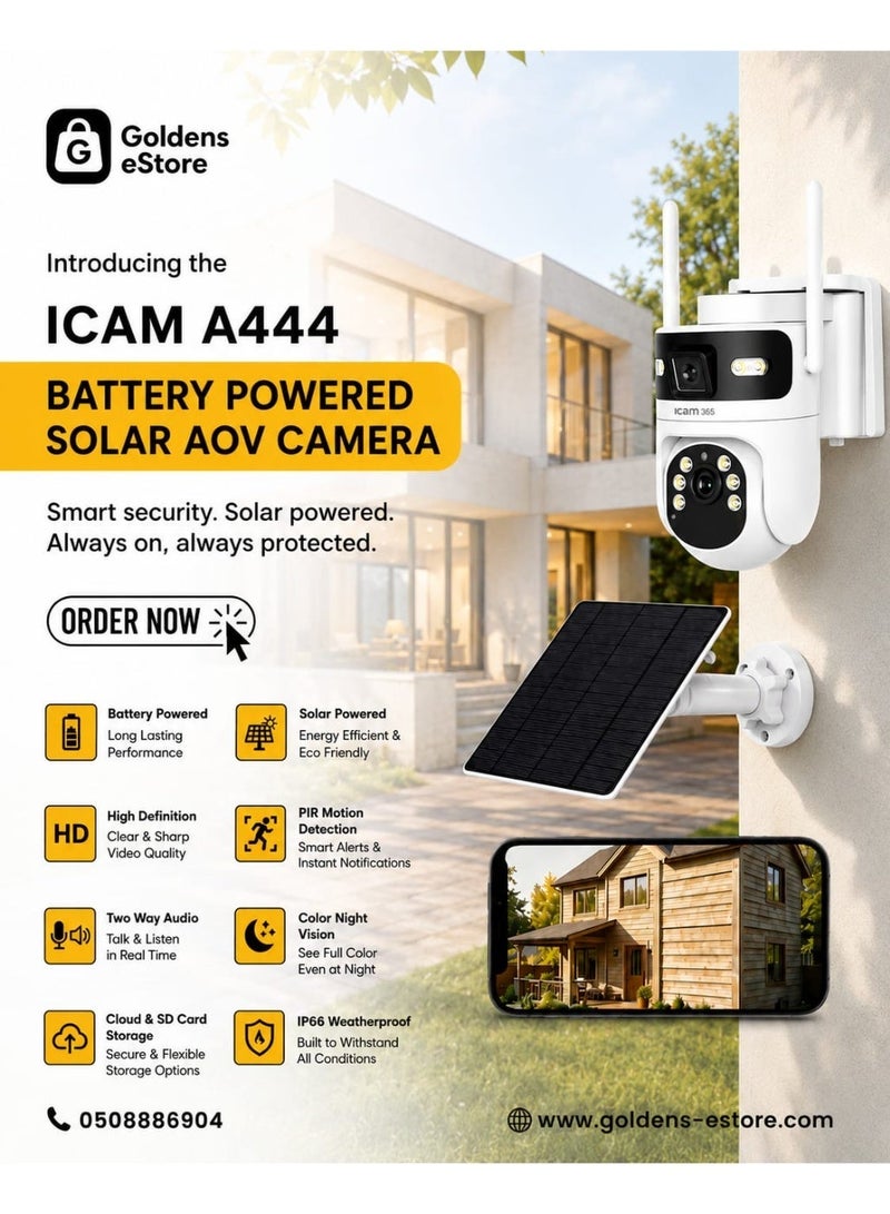 آي كام 365 كاميرا ICAM365 A444 FHD بدقة 4 ميجابكسل + 4 ميجابكسل تعمل بالطاقة الشمسية مع إمكانية التحريك والإمالة والتقريب. - Image 1