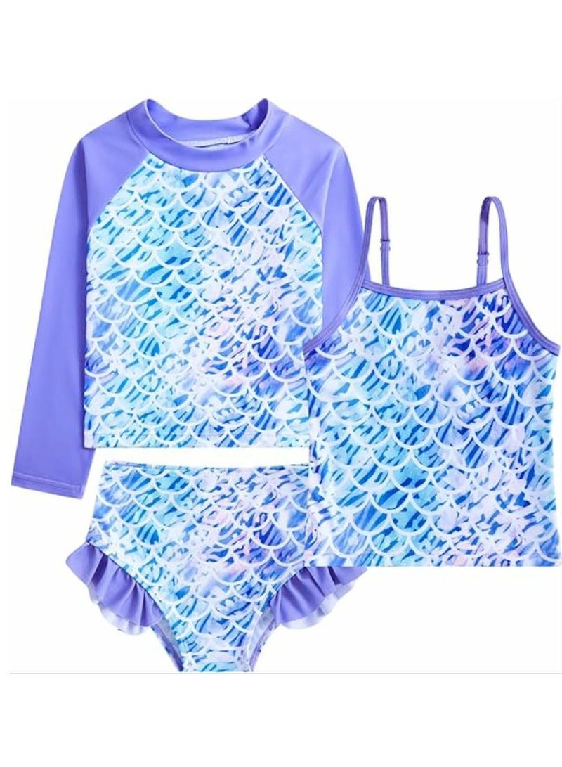 CALL PLAY Girls Swimsuit 3 Pieces Long Sleeve Rash Guard Set Tankini Bathing Suits Summer Kids Swimwear 3-10 Years - Image 1