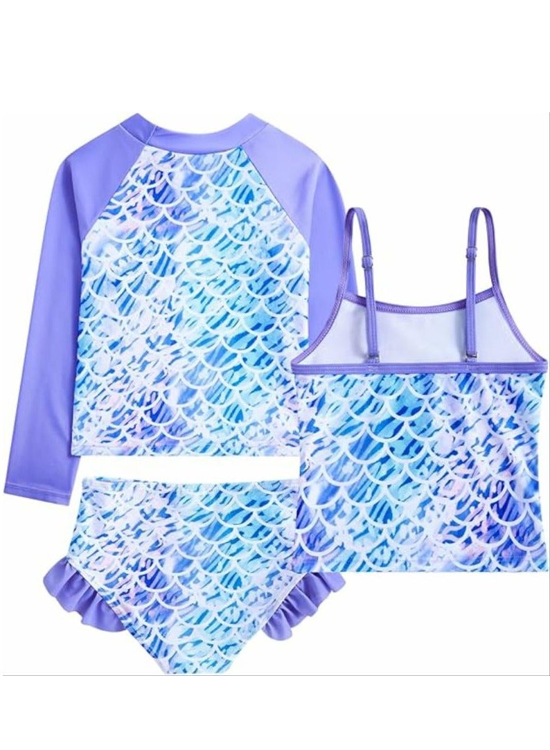 CALL PLAY Girls Swimsuit 3 Pieces Long Sleeve Rash Guard Set Tankini Bathing Suits Summer Kids Swimwear 3-10 Years - Image 4