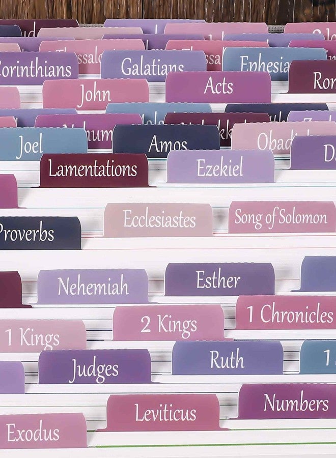 Thinkor Laminated & Repostion Bible Tabs, Large Print Christian Gift for Women and Men, Easy to Read and Apply Bible Journaling Tabs (Purple & Pink Print) - Image 2
