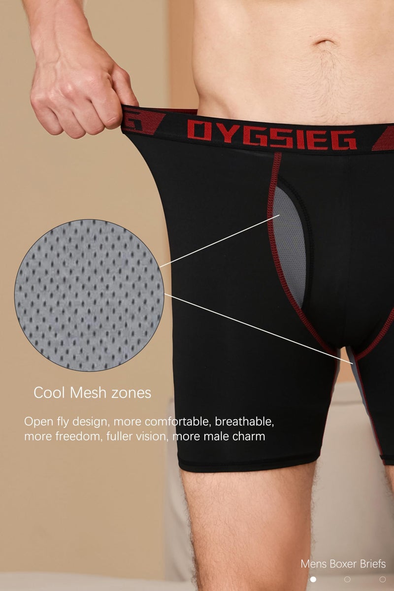 OYGSieg Men's Boxer Briefs,Fly with Built-in Total Support Pouch Moisture-Wicking Odor Control Cool Underwear for Men 5-Pack A L - Image 4
