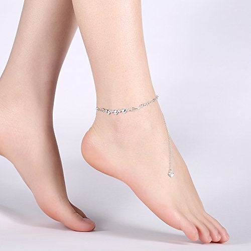 Cutesmile Fashion Jewelry 925 Sterling Silver Love Heart Angel Wings Chain Anklet - Image 2