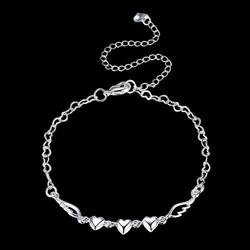 Cutesmile Fashion Jewelry 925 Sterling Silver Love Heart Angel Wings Chain Anklet - Image 3