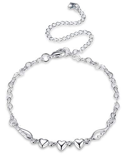 Cutesmile Fashion Jewelry 925 Sterling Silver Love Heart Angel Wings Chain Anklet - Image 1