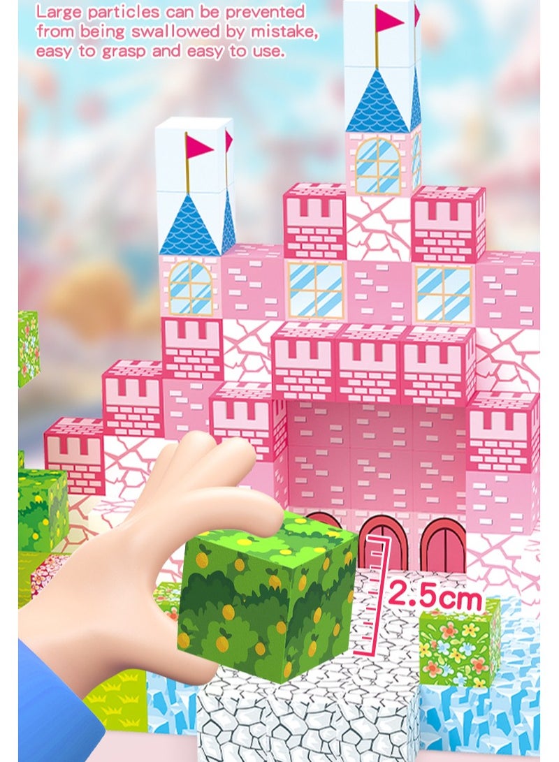 XICEN Magnetic Blocks, 128PCS Magnet Building Cube Toy for Kids, 3D Pink Princess Castle Set For Girls, Montessori Sensory Toys, STEM Stacking Blocks, Construction Toys for Kids Ages 3+ - Image 5