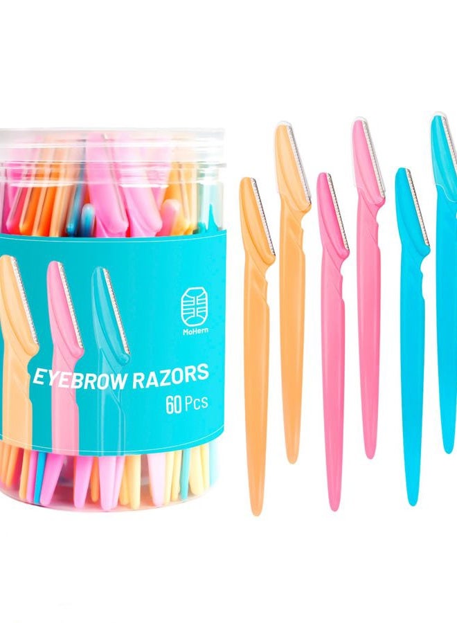 MoHern Eyebrow Razor with Box, 60 Pcs Face Razors for Women and Men, Multipurpose Dermaplane Razor, Dermaplaning Tool for Face, Multi-Color - Image 1