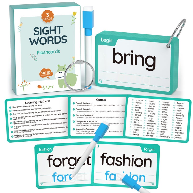 WJPC High Frequency Sight Words Flash Cards 2nd, 3rd Grade (Third-Grade) for 7,8.9 Years Age Kids Boys, Girls, Homeschool Learn to Read, Write. - Image 1