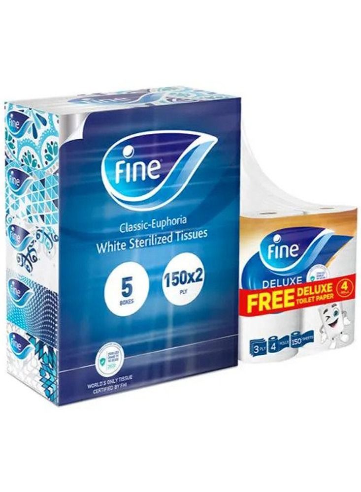 Fine 2 Ply Sterilized Facial Tissue With Toilet Roll Pack Of 5 White - Image 1