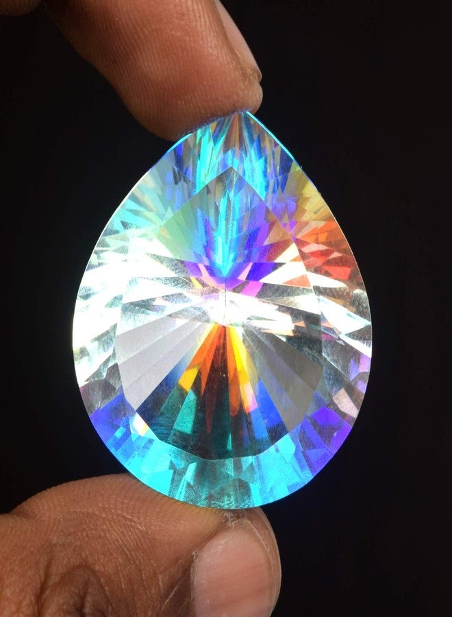 REAL-GEMS White Mystic Topaz 32.30 Ct Mystic Topaz Faceted Pear Fire Mystic Topaz Gemstone Faceted Loose Stone - Image 2